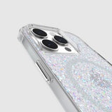 Reflective iridescent smartphone case for iPhone 15 Pro with 12ft drop protection and MagSafe compatibility.