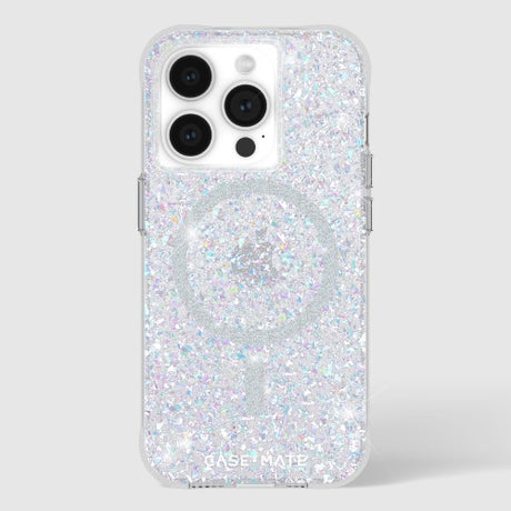 Reflective iridescent smartphone case for iPhone 15 Pro with 12ft drop protection and MagSafe compatibility.