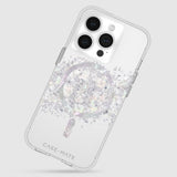 Elegant Smartphone case for iPhone 15 Pro featuring genuine Mother of Pearl, with 12-ft drop protection and MagSafe compatibility.