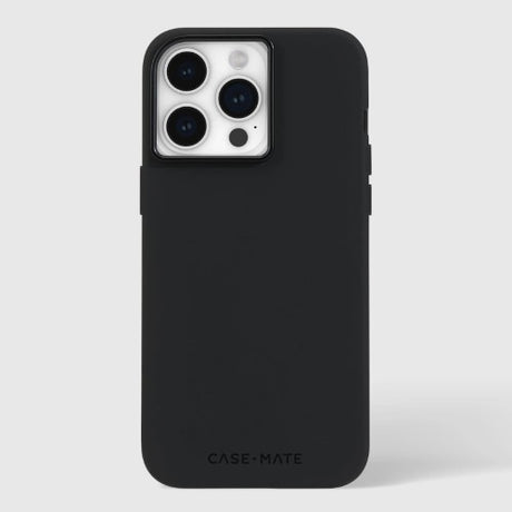 CaseMate black silicone case for iPhone 15 Pro Max, featuring 12ft drop protection and MagSafe compatibility.