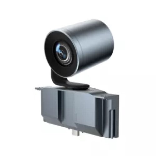 White Yealink MeetingBoard Camera featuring 6x optical zoom and PTZ functionality for enhanced video conferencing.