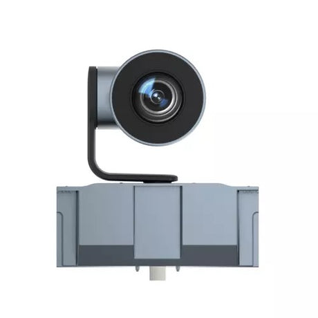 White Yealink MeetingBoard Camera with 6x optical zoom and PTZ functionality for enhanced video conferencing.