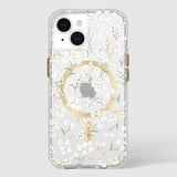 Elegant floral iPhone 15 case featuring 12-foot drop protection, MagSafe compatibility, and eco-friendly materials.