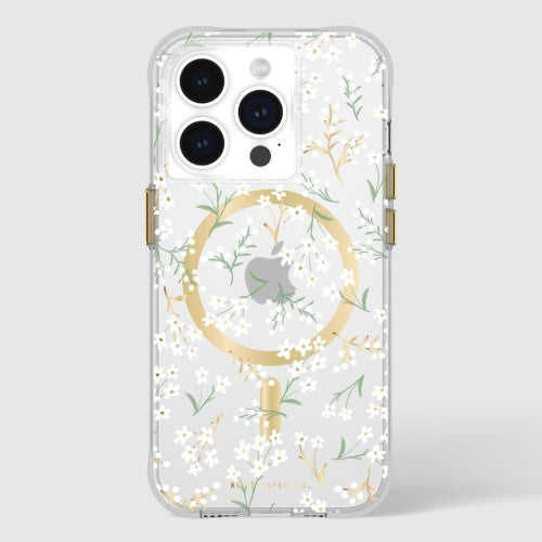 Floral iPhone 15 Pro case with 12ft drop protection, MagSafe compatibility, and eco-friendly materials.