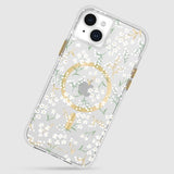 Floral-patterned Case-Mate iPhone 15 Plus case featuring 12ft drop protection and MagSafe compatibility for stylish device safety.