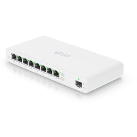 Gigabit PoE switch with 8 RJ45 ports for WISPs, featuring fanless design, 110W PoE supply, and easy Bluetooth setup.