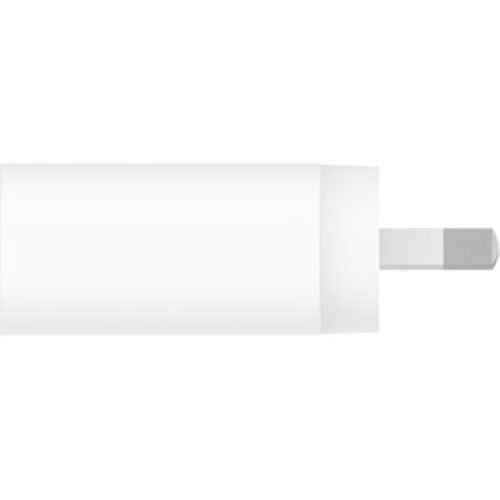 Belkin 25W USB-C PD 3.0 PPS Wall Charger in white, compact design for fast and efficient charging of mobile devices.