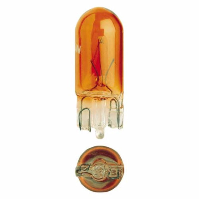 Amber 12V 5W T10mm wedge bulbs in a pack of 10, ideal for vehicle side repeaters and indicators, ensuring reliable lighting.