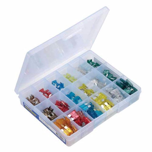 Narva Fuse Assortment Mini & Blade pack features 300 organized fuses in a durable case, ideal for automotive and electronics.