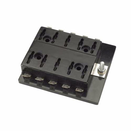 Narva 10-way fuse holder in black, designed for 25A circuits, ensuring safe electrical management in automotive and marine use.