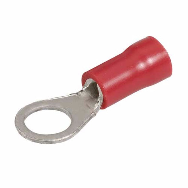 Narva red 5.0mm terminal ring with flared vinyl insulation for secure electrical connections in automotive and household projects.
