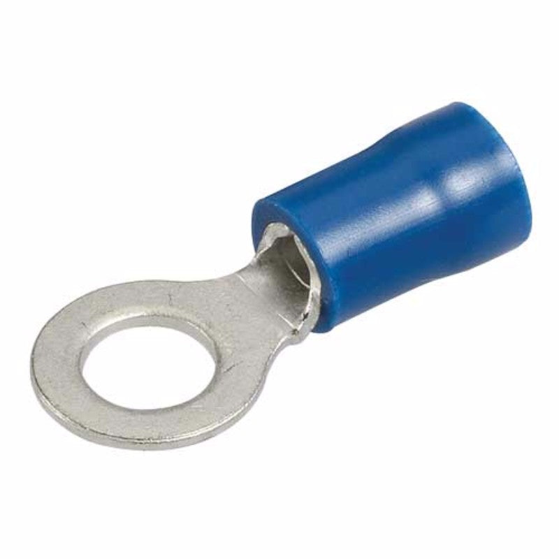 Narva 5mm blue ring terminals, vinyl insulated for 4mm wire, 25-pack for durable electrical connections.