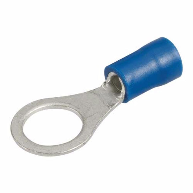 Narva Blue Ring Terminal 8.4mm, 14-pack, flared vinyl insulated for secure automotive and electrical connections.