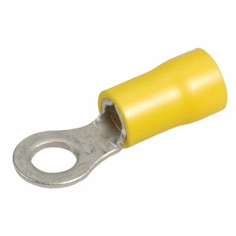 Narva yellow terminal ring connectors (5.0mm) in a pack of 14 for secure electrical connections in various applications.