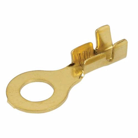 Non-insulated brass ring terminals in a pack of 100, designed for reliable electrical connections in various applications.