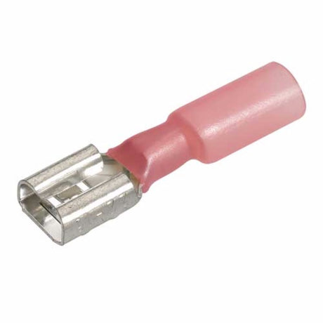 Pack of 50 red heat shrink female blade terminals, providing durable, watertight connections for 2.5-3mm wires.