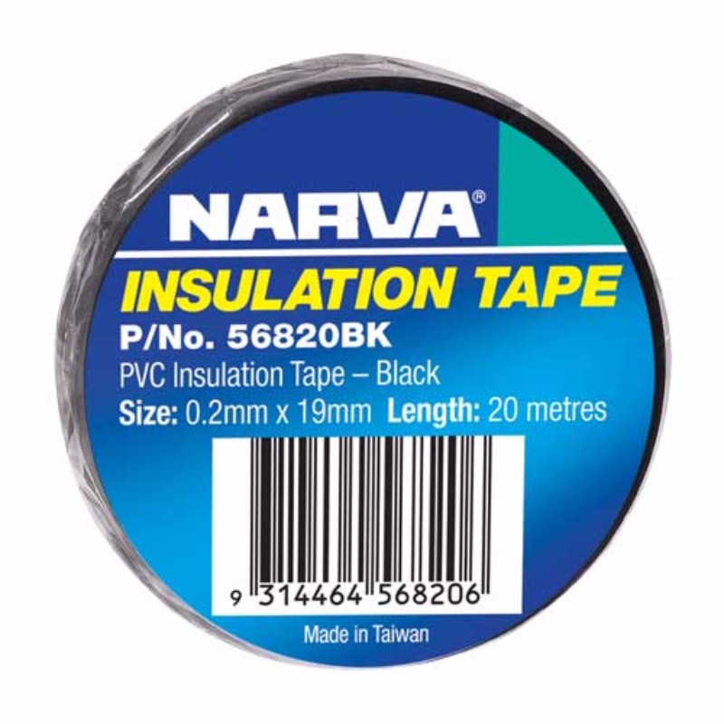 Narva black PVC insulation tape, 19mm x 20M, ideal for electrical use with strong adhesive and moisture resistance.