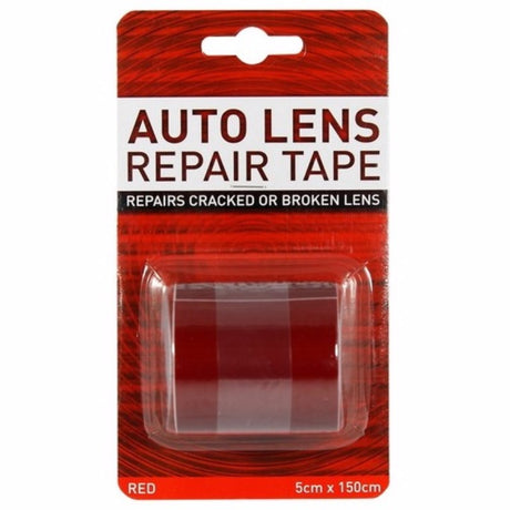 Red lens repair tape (5cm x 150cm) for quick, durable fixes on glasses, goggles, and camera lenses.