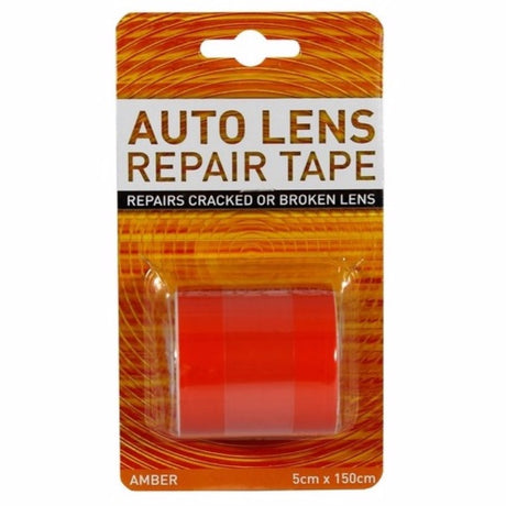 Amber lens repair tape, 5cm x 150cm, ideal for fixing glasses and camera lenses with strong adhesive and discreet amber tint.