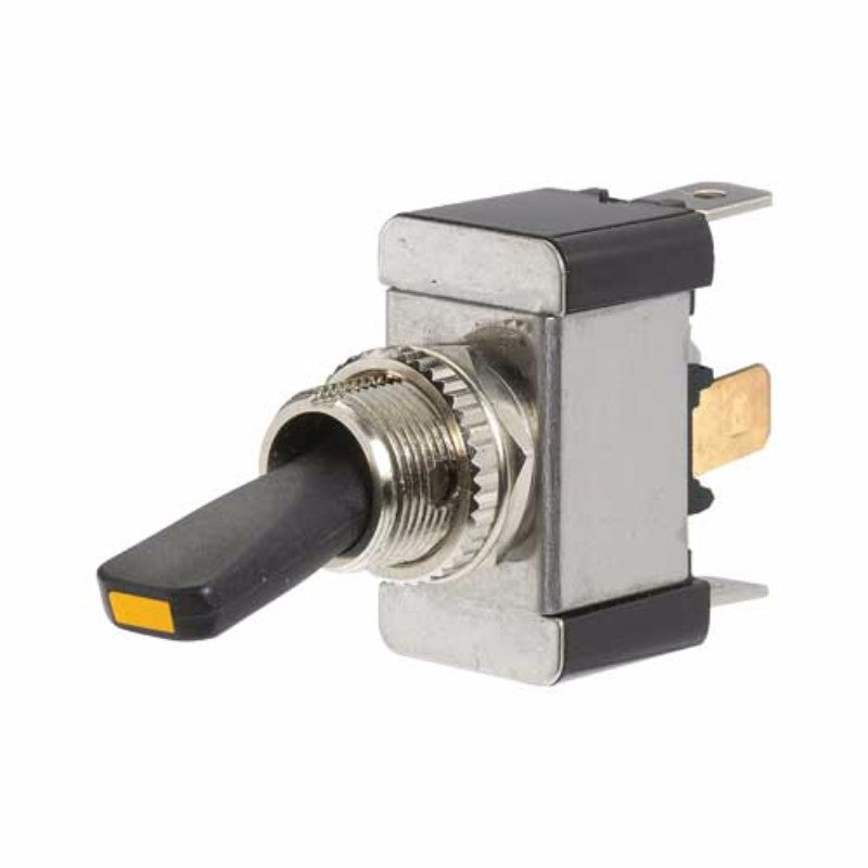 Narva Amber LED switch for 12V systems, featuring a 20A rating and push-on terminals for easy installation.