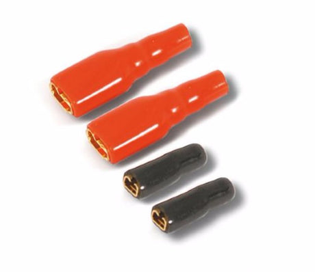 Gold-plated spade terminals for 12-gauge wire; includes 2 red and 2 black for reliable speaker connections.