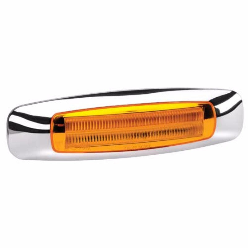 Narva LED Amber Side Marker Lamp with chrome cover, 0.5m cable, IP66/IP68 rating, and long-lasting 100,000-hour LEDs.