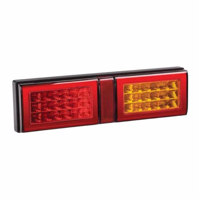 Bright red LED light bar with durable housing, designed for heavy-duty vehicles and efficient stop indicator functionality.