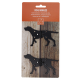 Whimsical dog-shaped iron hinges (12 x 7cm) in assorted designs, perfect for adding charm to any door.