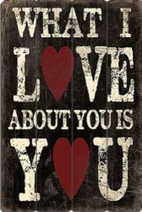 Rustic wooden wall art "What I Love About You," measuring 40cm x 60cm, perfect for home decor or gifts.