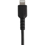 Durable 6" USB-A to Lightning cable in black, designed for rapid charging and data transfer with enhanced durability and flexibility.