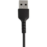 Durable 6" USB-A to Lightning cable in black, designed for fast charging and data transfer with premium strength and flexibility.