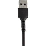 Durable 12-inch USB-A to Lightning cable in black, designed for efficient charging and syncing of Apple devices.