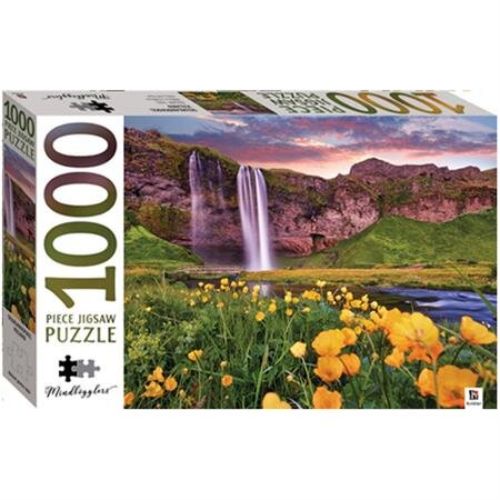 Jigsaw puzzle featuring the stunning Seljalandsfoss waterfall in Iceland, perfect for nature lovers and puzzle enthusiasts.