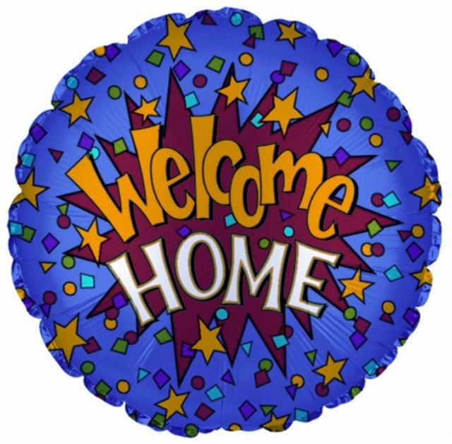 17" foil helium balloon with "Welcome Home" inscription, perfect for cheerful homecoming celebrations and gatherings.