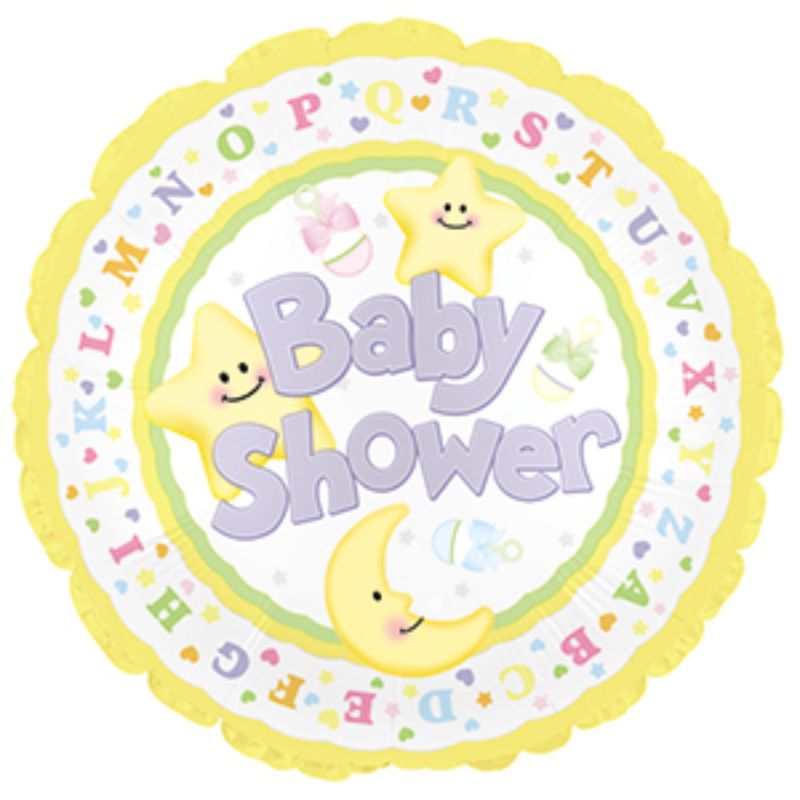 17-inch foil balloon featuring a whimsical moon and stars design, perfect for adding charm to your baby shower.