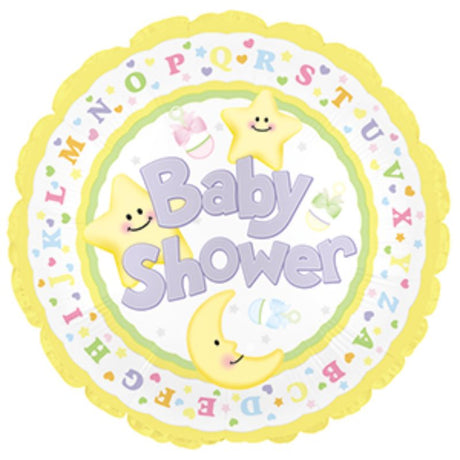 17-inch foil balloon featuring a whimsical moon and stars design, perfect for adding charm to your baby shower.