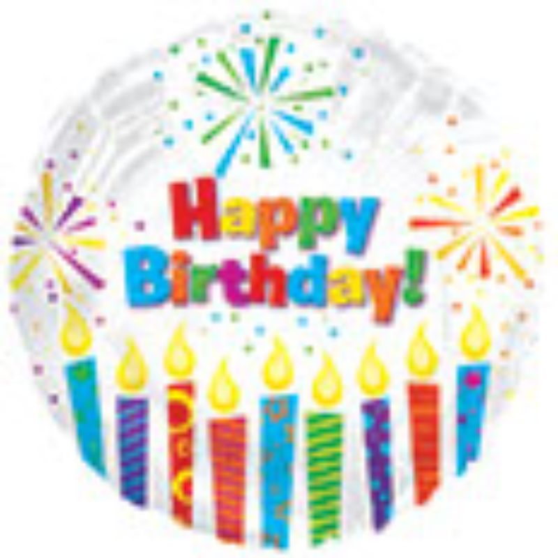 Air-filled 9" balloon with a vibrant Happy Birthday message and sparkling design, perfect for festive birthday celebrations.