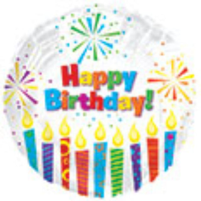 Air-filled 9" balloon with a vibrant Happy Birthday message and sparkling design, perfect for festive birthday celebrations.