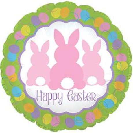 Air-filled 9" balloon featuring three cheerful bunnies, perfect for Easter celebrations and springtime gatherings.