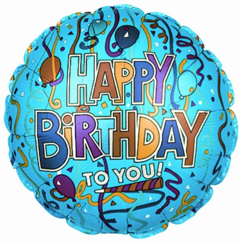 Festive Birthday Blue Miniloon 9" air-filled balloon with cup and stick, perfect for birthday parties and baby showers.
