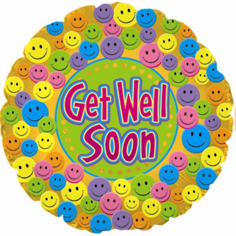 Air-filled 9" balloon featuring a cheerful smiley face, perfect for sending get well wishes and uplifting spirits.