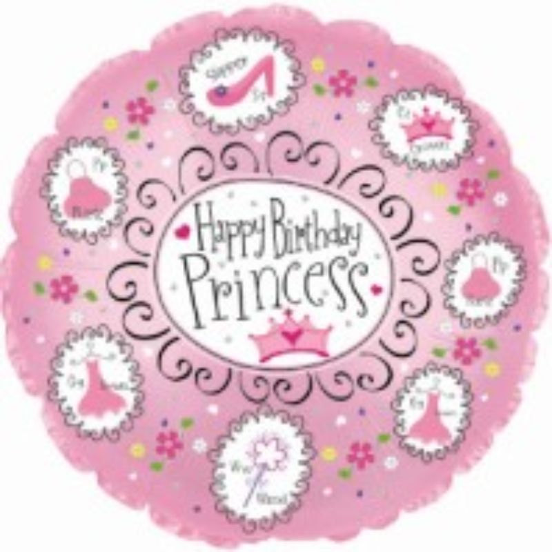 Air filled 9" Birthday Princess balloon, featuring a charming design, perfect for festive party decor and photo backdrops.