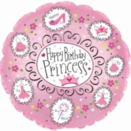 Air filled 9" Birthday Princess balloon, featuring a charming design, perfect for festive party decor and photo backdrops.