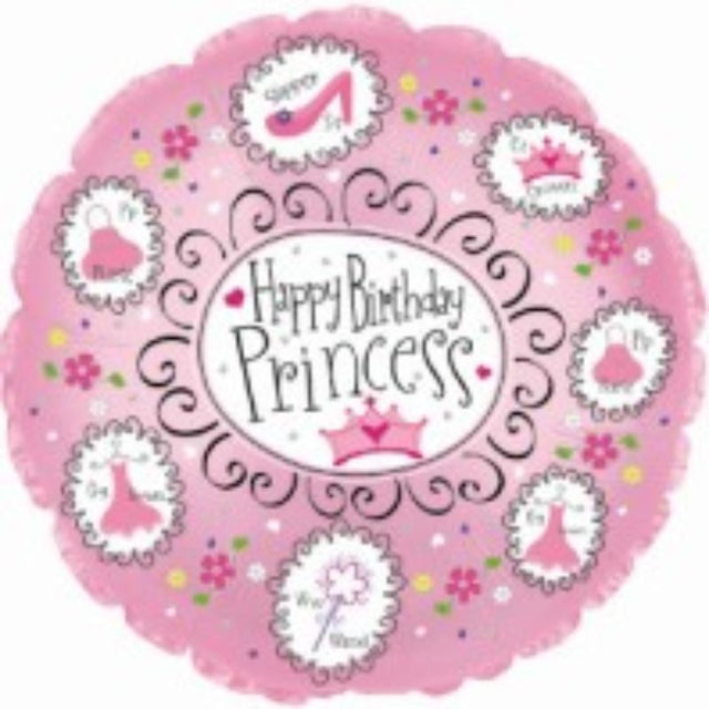 Air filled 9" Birthday Princess balloon, featuring a charming design, perfect for festive party decor and photo backdrops.