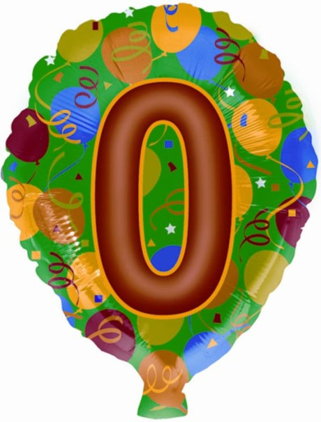 Foil/Helium Number 0 Balloon (17") in vibrant latex, perfect for birthdays and celebrations, designed for long-lasting helium use.
