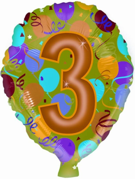 Vibrant 17" foil number 3 balloon in latex, perfect for celebrations, easy to inflate, and ideal for memorable decor.