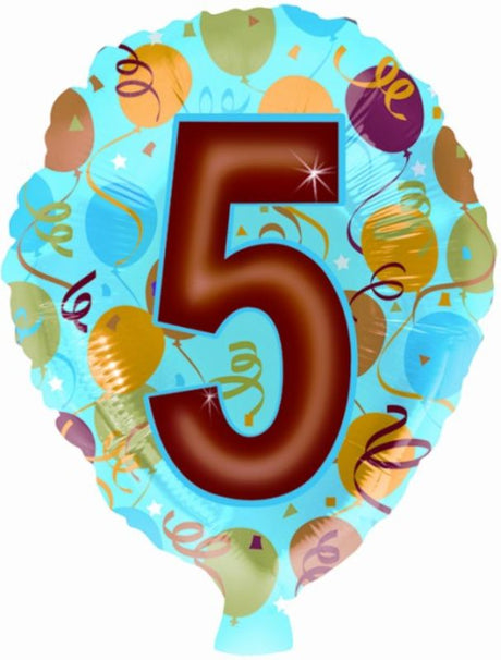 Vibrant 17-inch Number 5 latex balloon, perfect for birthdays and anniversaries, floats gracefully to enhance celebrations.