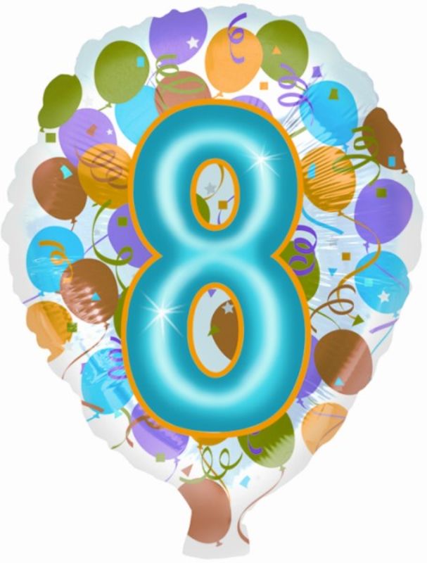 Vibrant 17" number 8 foil/helium balloon, perfect for celebrations, birthdays, and events, durable and easy to inflate.