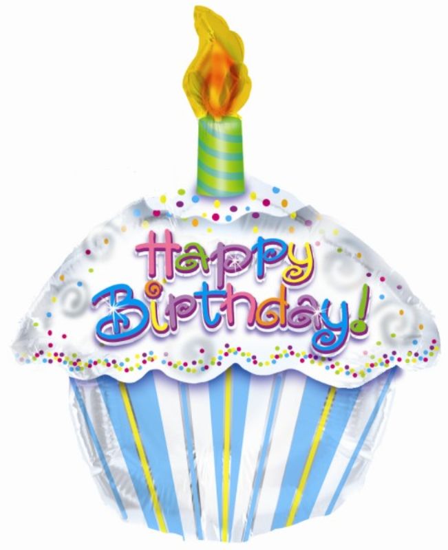 Colorful 17-inch foil balloon featuring a whimsical cupcake design, perfect for birthday parties and celebrations.