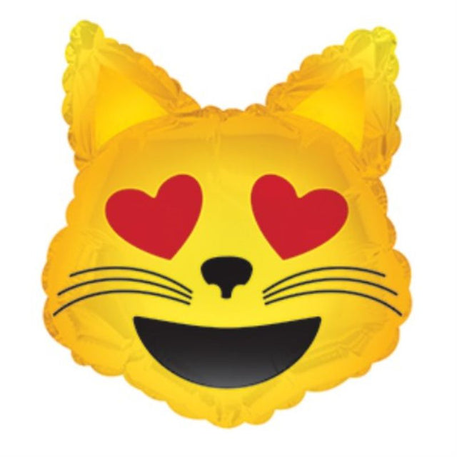 Air-filled 9" balloon featuring a playful emoticon cat with heart eyes, perfect for celebrations and decorations.